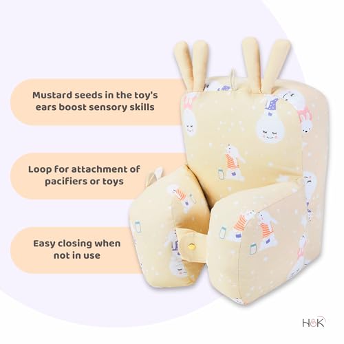 Image of haus & kinder 100% Cotton Poplin Adjustable Pillow Cum Seat for 6 to 9 Months, Head Protector for Safety, Multi Color, Size H 31cm W 21cm, Serene Dreamscape, 1Pc