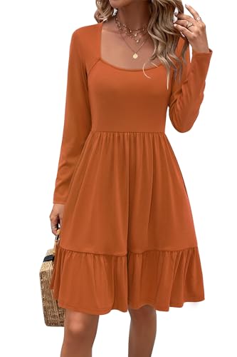 Image of Newshows Women's 2026 Summer Casual Square Neck Ruffle A Line Beach Vacation Sundress Work Business Dress with Pockets