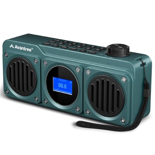 Avantree Boombyte - Radio FM Portable avec Enceinte Bluetooth, Deux Haut-parleurs (14W), Volume élevé, Son stéréo, Emplacement pour Carte Micro SD, avec Port USB, 11H Rechargeable Lecteur MP3 - Bleu