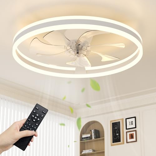 NIORSUN Ceiling Fans with Lights and Remote, 60cm Modern Smart LED Ceiling Fan Light, 6 Speeds and 3000K-6500K Dimmable Quiet Fan Lights Ceiling for Bedroom Living Room Dining Room (White)