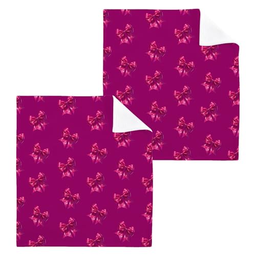 YANENDIE Deep Red Bows Washcloths Towels, Highly Absorbent and Soft Cotton Face Cloths, 2 Pack Quick Dry Wash Cloths - 12 X 12 Inches