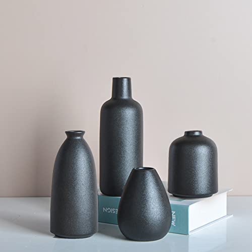 花瓶 陶器 おしゃれ 小さい 大きい 4点セッ 花器 フラワーベース 北欧 一輪挿し ドライフラワー 和風 植木鉢 インテリア飾り プレゼント YHOMBES(黑-4点入り)