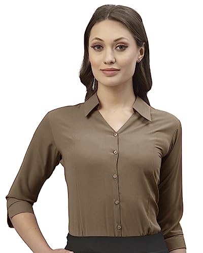 Image of EYEBOGLER Women Polo Solid 3 /4 Sleeve Regular Fit Casual Shirt
