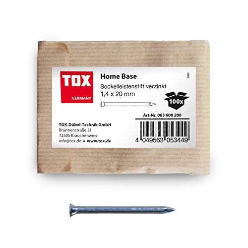 TOX Clavijas para zócalos Home Base azul galvanizado con cabeza avellanada profunda en embalaje de papel reciclable, tamaño 1,4 x 20 mm, para fijar zócalos, listones, madera, 100 unidades, 063600200