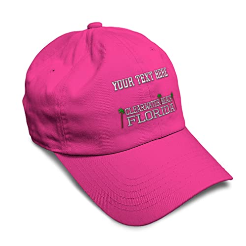 Custom Soft Baseball Cap Clearwater Beach Florida Embroidery State Map Names Vacation Twill Cotton Country Dad Hats for Men & Women Hot Pink Personalized Text Here
