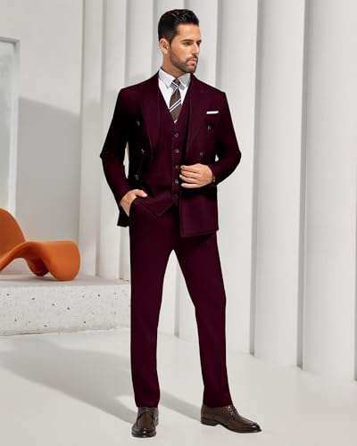 Mens Double Breasted Suits Men’s 3 Piece Slim Fit Suit for Men Business Wedding Tuxedo Solid Blazer Vest Pants2