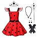 OBEEII Deguisement Ladybug Coccinelle Enfant Fille, Robe à Pois Anniversaire Fete Carnaval, Noirs/Rouge #Rouge01 6-7 Ans