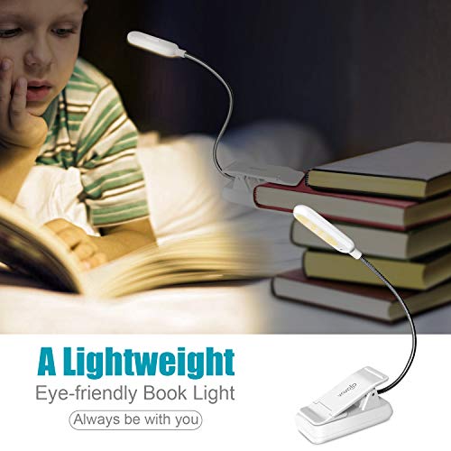 Image of VAVOFO Book Light, Rechargeable Clip On Reading Light 7 LEDs with 9 Brightness Levels for Bed and Desk Studying (White 2-Pack)
