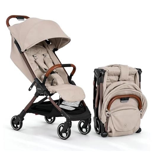 Silver Cross Clic Compact Travel Stroller – (Latte) – Lightweight Baby Stroller for Airplane Travel – One-Hand Fold, Lie-Flat Infant & Toddler Seat – Birth to 55 lb