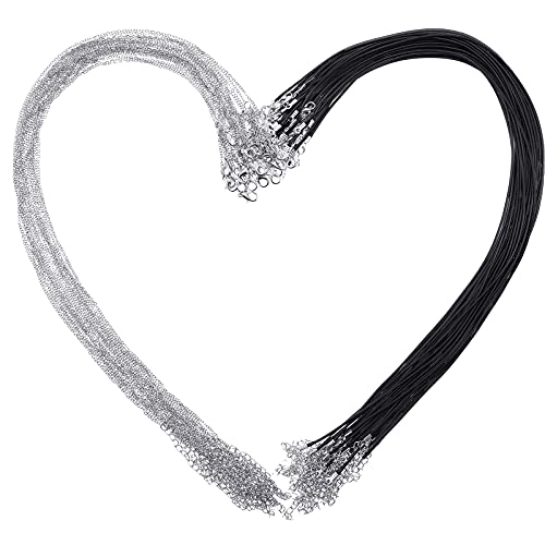 50 Pieces Black Necklace Cord 18 Inches DIY Necklace Supplies Jewelry Making Silver Chains Lobster Clasps Wax Chains Bulk Wax Cord Necklace for Jewelry Making DIY Crafts Bracelets