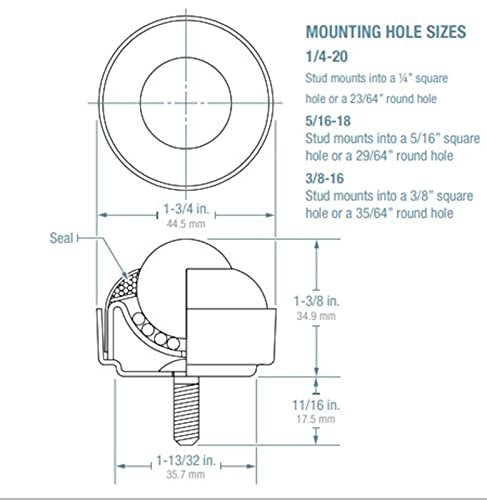 NSBT-1CS-1/4 Hudson Bearings Stud Mounted Ball Transfer, Nylon Wheel, 1/4-20 Stem (NSBT-1CS-1/4)