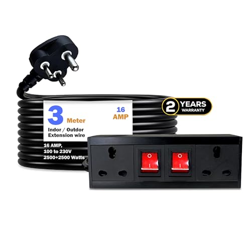 Image of MX 16 Amp Extension Cord Electric Board with 3 Meter Heavy Duty Wire | 250V Power Extension Board | 16A /20A Socket with Dual Switch | High Load Extension Board for Home and Office