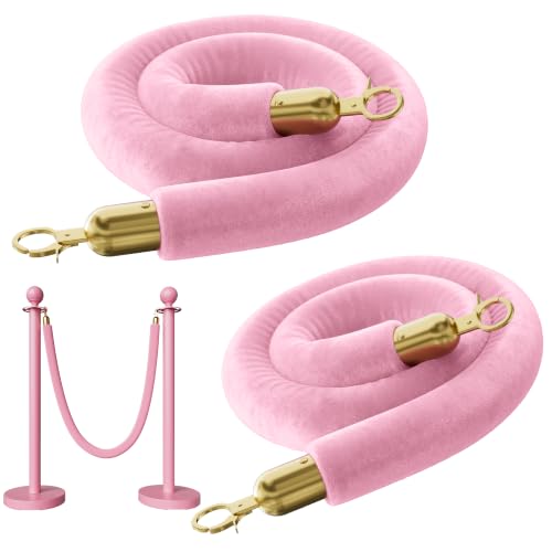 Image of 2PCS Pink Velvet Stanchion Ropes 5 Ft Crowd Control Ropes Barrier with Gold Hooks for Party Supplies,Photobooth Accessories, Prom,Birthday,Business,Wedding, Museums