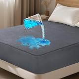 Ohgeni 100% Waterproof Mattress Protector, California King Grey Size, Fitted Sheet with Deep Pockets, 6''-18'', Premium Noiseless Breathable Soft Material, Mattresses Cover for Bed