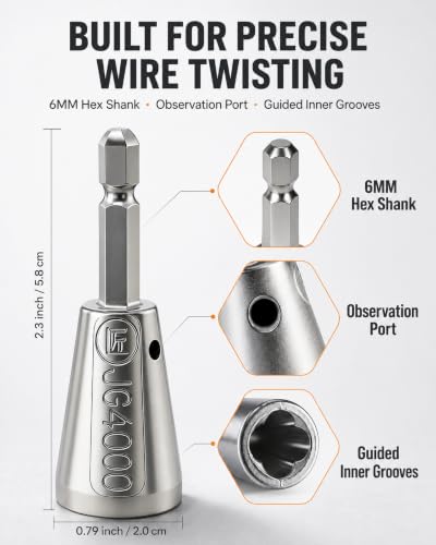 Image of Wire Twister Tool for Drill, 2026 Upgraded 40Cr Steel Wire Connector Twisting Tool with Observation Port, 6 mm Hex Shank for 9-22 AWG / 1.5-6 mm Wires, 2 Pack