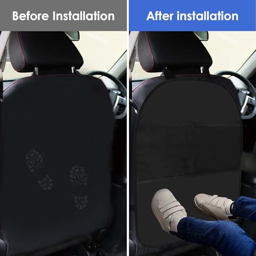 Marjoramy 2 Stück Rückenlehnenschutz Auto – Wasserdichter Autositzschoner für Rücksitz & Kinder | Trittschutz Matte gegen Schmutz,Kratzer & Hundepfoten | Praktischer Sitzorganizer (2 Taschen)