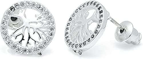 LIFE CHARMS GIFT FOR Her Gorgeous CZ Tree Of Life Silver Plated Stud Earrings JEWELLERY Gift Boxed