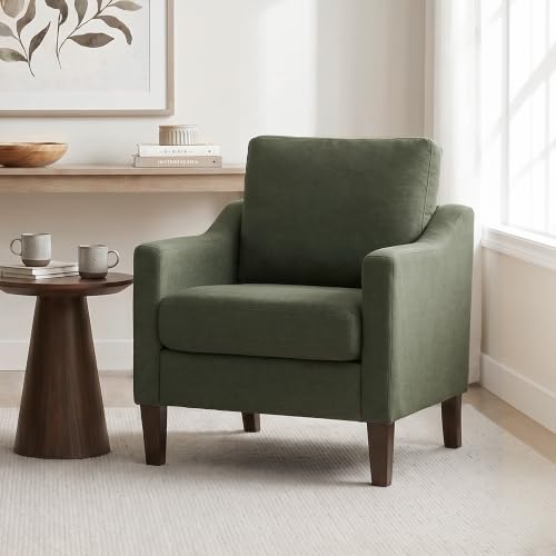 VKNOW Mid-Century Accent Chair, No Tools Assembly Required, Modern Upholstered Polyester Armchair for Living Room,Comfy Reading Accent Chairs with Wood Legs for Bedroom, Green