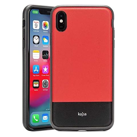 Rocstor Premium Bloc Collection Case for iPhone XS Max - Genuine Natural Leather - Red/Black - Military Standard 810G Tested Cover