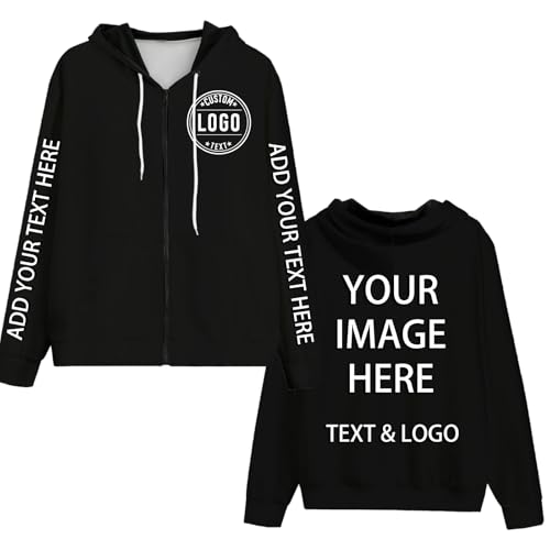 Bulk Custom Zip Up Hoodies for Men Women Personalized Sweatshirts Unisex Adult Customize Your Text...