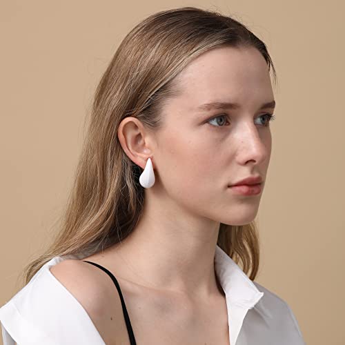 Apsvo White Earrings For Women Chunky Gold Hoop Earrings Lightweight Waterdrop Hollow Hoops, Hypoallergenic Gold Plated Earrings Fashion Jewelry For Women Girls #TOP4