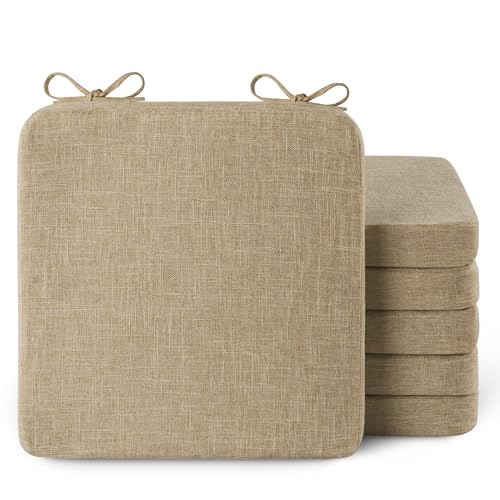 AddGrace Square Chair Cushions for Dining Chairs 6 Pack Non Slip Seat Cushions for Kitchen Chairs Indoor Thick Dining Room Chair Pads with Ties and Removable Cover (40x40x5cm/16'' x 16'' x 2'') Beige