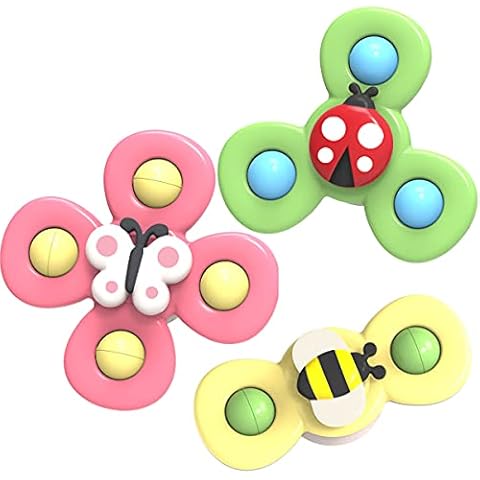 Oostifun Gobus Pack of 3 PCS Colourful Animals Spinning Tops for Kids with Suction Cup, Bath Table Finger Playing Toys Butterfly Bee Ladybug Cover