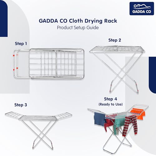 Image of GADDA CO Stainless Steel Foldable Clothes Drying Stand | Double Rack Steel Cloth Dryer Stand for Home & Balcony (Cross Design - 120 x 54 cm)