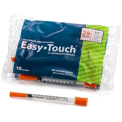 Easy Touch 29 Gauge U-100 Insulin Syringes (29G 1cc 1/2) with 1/2 Long Needle, 1cc (100 Unit Capacity), Bold Markings for Accurate Dosing, Disposable, 5 Boxes of 100 (500 Total)