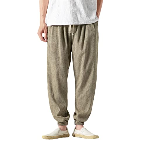 Pantalon de jogging en coton et lin jaune clair pour l'été