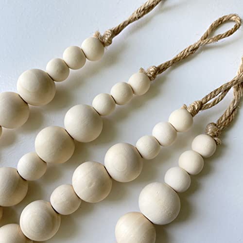 ZILucky Set of 2 Curtain Tie Backs, Natural Wood Drape Tiebacks, Window Treatment, Farmhouse Garland, Boho Decor Accessories (Primary Color Beads + Tassel)