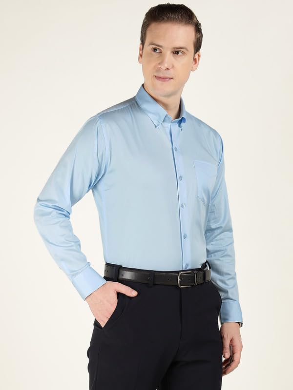 Image of Hancock Men Solid Cotton Satin Slim Fit Formal Shirt