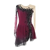 Eiskunstlaufkleid for Damen, Funkelndes Eislauf-Outfit, Langärmliger Trikotanzug Mit Rock(XXL)