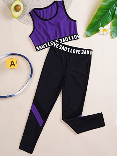 Kids Girls 2 Piece Gymnastic Dance Workout Outfits Crop Tops with Leggings Active Tracksuit3