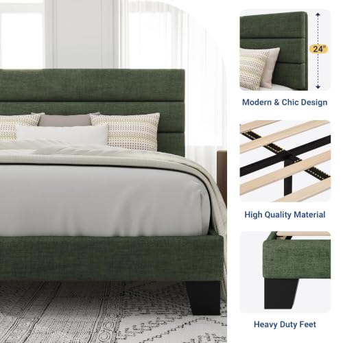 Image of Allewie Cal King Size Platform Bed Frame with Fabric Upholstered Headboard