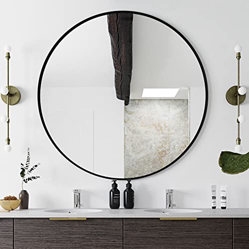 Bathroom Mirror Black Round Mirror 36 X 36 Inch Large Modern Wall Mirror, Metal Frame Circle Mirror Wall Mounted Decorative Mirror For Vanity, Bedroom, Living Room, Entryway #TOP1