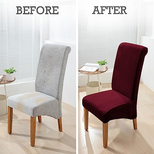 Image of HOKIPO Velvet Chair Covers for Long Back Dining Chair, Set of 2, Burgundy (AR-4760-BRGN*2)