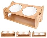 【Doppelkeramikschale】 Schalen aus hochwertiger Keramik, die bei 2250 ° F / 1250 ° gebrannt wurden und umweltfreundlich, säurebeständig, alkalibeständig, ölbeständig, hochtemperatur- und niedrigtemperaturbeständig sind. Eine Schüssel ist für Nassfutter und die andere für Trockenfutter. Es kann auch 2 Haustiere gleichzeitig füttern.