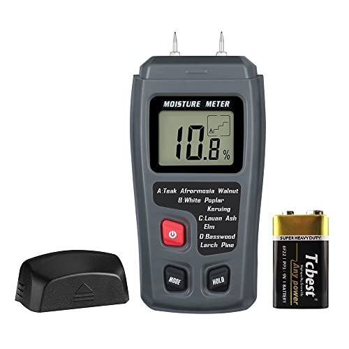 Humidimètre Numérique de Bois Détecteur d'humidité Portable à 2 Broches | 1 pile 9V | Précision: +/- 1% | 4 Modes de Mesure | Arrêt Automatique | Testeur d'humidité avec écran LCD Cover