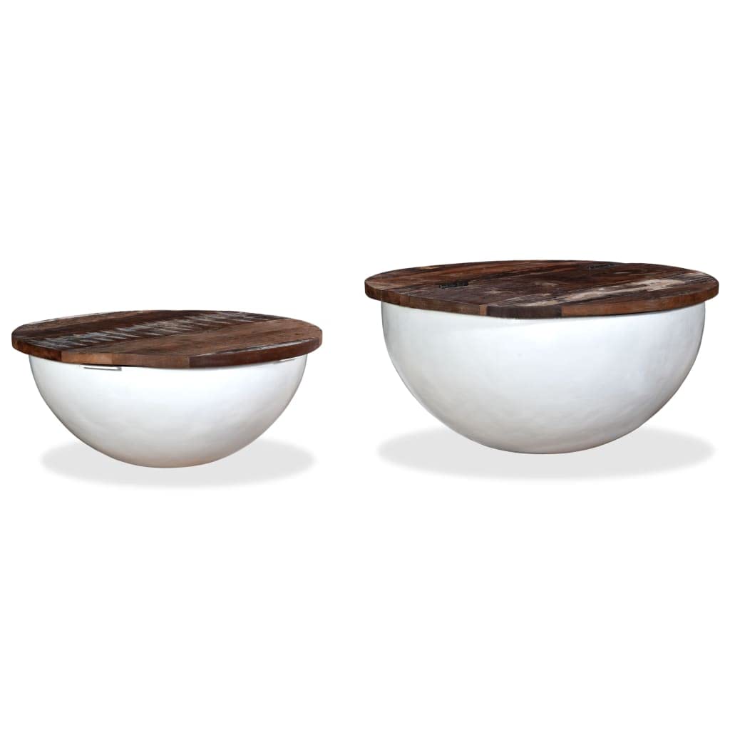 vidaXL Set Mesa de Centro Forma de Bol 2 uds Madera reciclada Blanco
