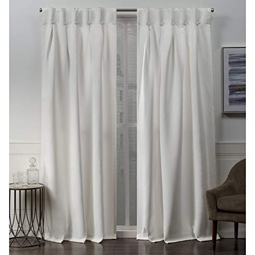 EXCLUSIVE HOME Sateen Twill Woven Room Darkening Blackout Button Top Curtain Panel Pair, 84 Length, Vanilla