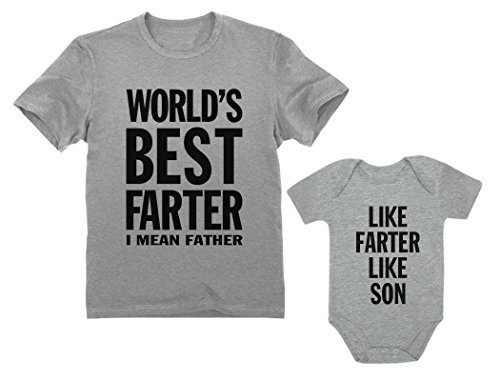 Tstars Like Farter Like Son Dad and Baby Matching Outfits | New Dads Gifts Father's Day Shirt and Infant Bodysuit Dad Gray X-Large/Son Gray Newborn (0-3M)