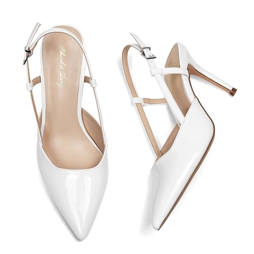 Image of Elisabet Tang Women's Kitten Heel Slingback Low Pumps 3 Inches Stiletto Pointed Closed Toe Elegant Dressy Bridal Wedding Party Shoes