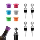 SYEYCW 6 Piezas Silicona Tapones para Botellas, 4 Piezas Tapones para Botellas de Vino Plástico, Sellador Tapón Vino, Reutilizables Tapones Botellas Vino, para Vino, Champán, Cerveza
