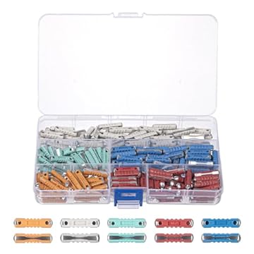 MumdoYAL 200 pezzi fusibili auto assortiti,Kit Fusibili Siluro per Auto,con scatola portaoggetti in plastica - 5A, 8A, 10A, 16A, 25A per auto d'epoca