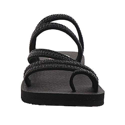 Skechers Skechers Women's Meditation-Glam Flash-Rhinestone Toe Loop Thong Flip-Flop, Black/Black, 10 W US