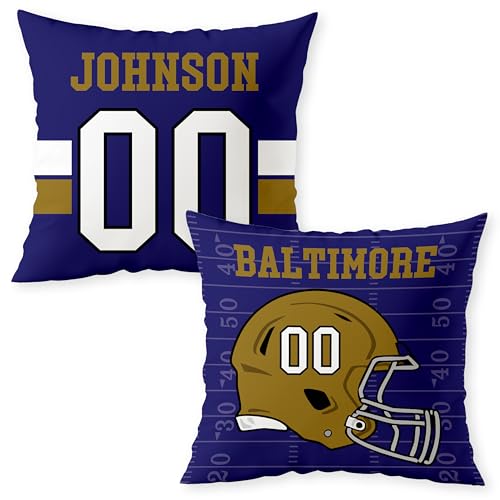 Personalized Football Custom Pillow - USA Made - Sports Decor for Football Fans - American Football Custom Fan Gift with Helmet Number, Name, City, and Team Colors (16