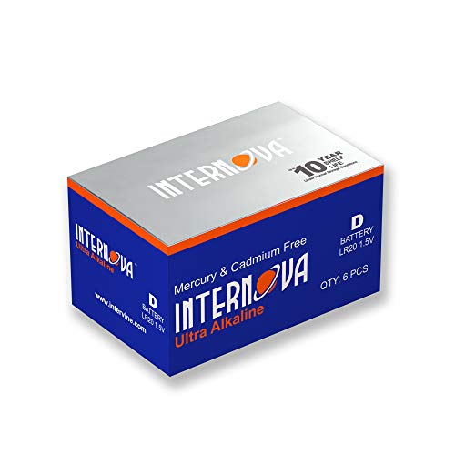Internova ® Alkaline D Cell Batteries, Lr20 1.5V Cell High Performance, Easy To Open 6 Count Pack #TOP5