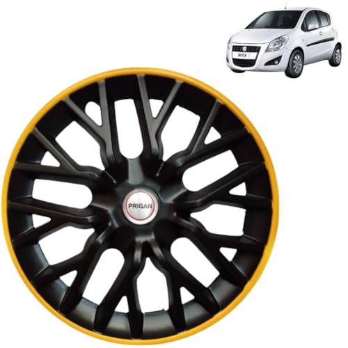 Image of Prigan Wheel Cover for Ritz 14 Inch Black Yellow Wheel Cap (Available in 12,13,14 Inch) (Set of 4 Pcs) (Press Fitting) Model- Power GT Yellow-14