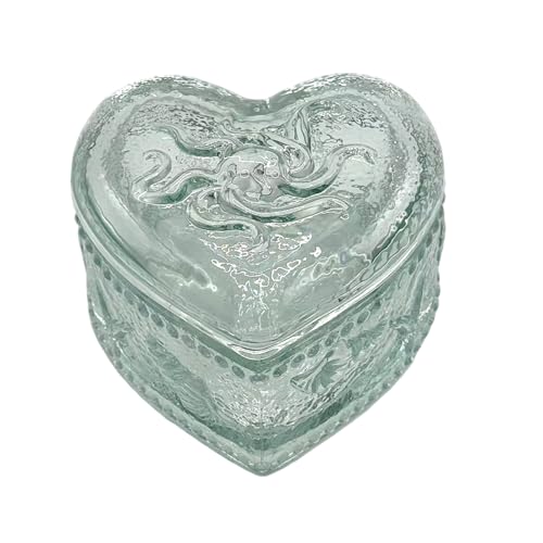 WHSLILR Glass Jewelry Box Heart Shape Cute Box for Storage Ring Earring Trinket Vintage Jewelry Organizer Decorative Gift for Women Girls-GRB021-Blue